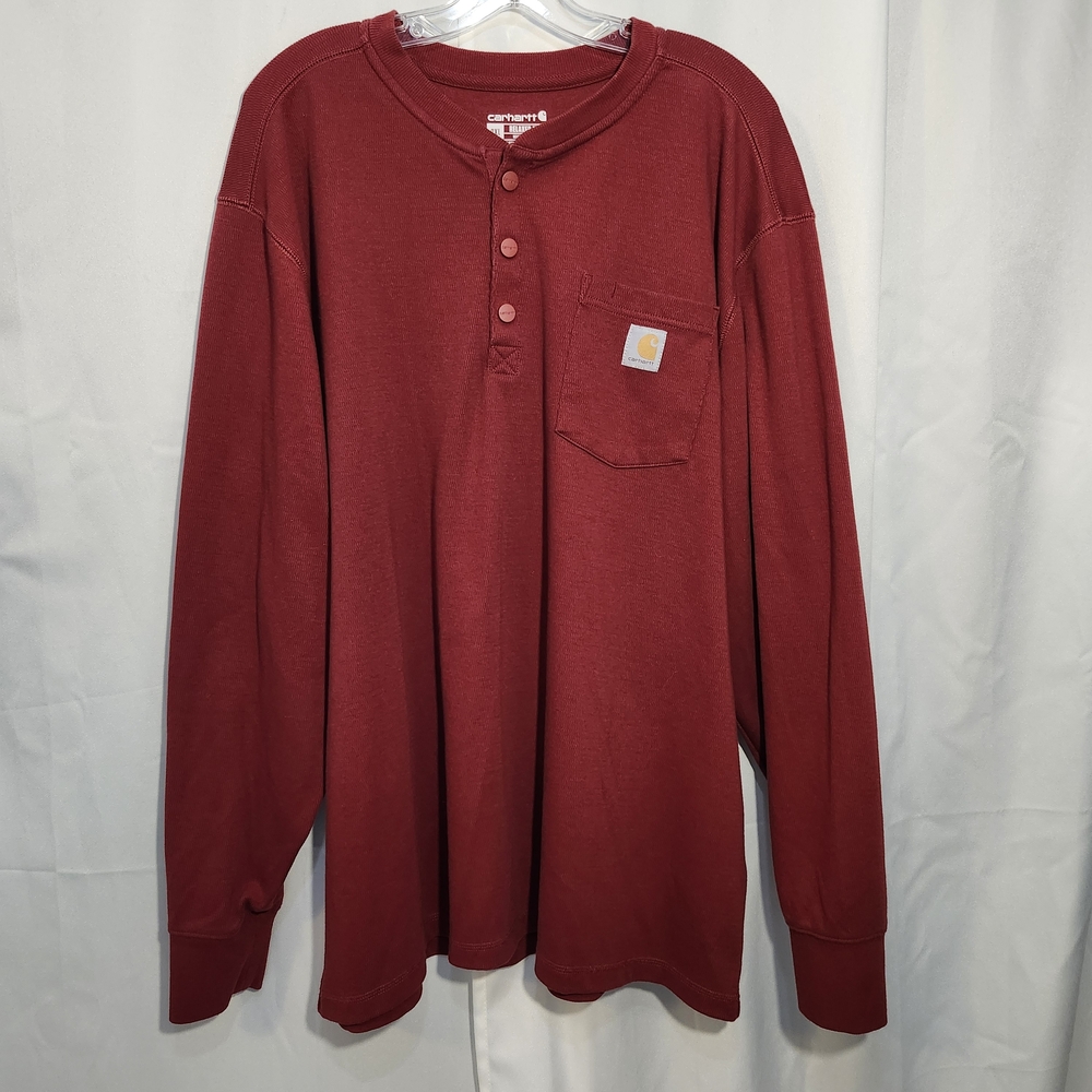 Carhartt Men's Red Long Sleeve Henley Shirt